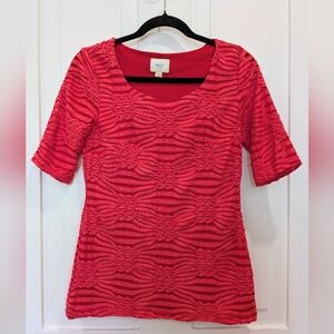 ECI Red Textured Short Sleeve Top | Xsmall